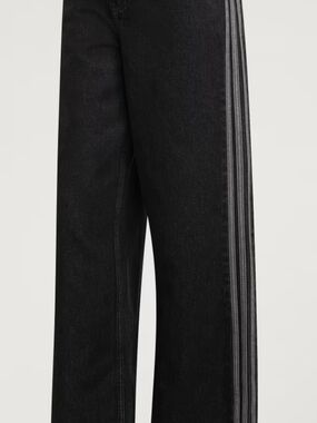 adidas Originals Black Wide-Leg Track Pants with Gray Side Stripes